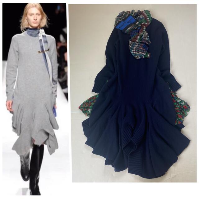 美品✨サカイ ロングワンピース ニット 秋服 スカーフ 日本製 冬服