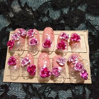 ネイルチップ　薔薇　ピンク　クリア　グラデーション　つけ爪　現品のみ(つけ爪/ネイルチップ)