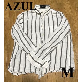 アズールバイマウジー(AZUL by moussy)のAZUL 長袖シャツ　Mサイズ　ホワイト　ストライプ(シャツ)