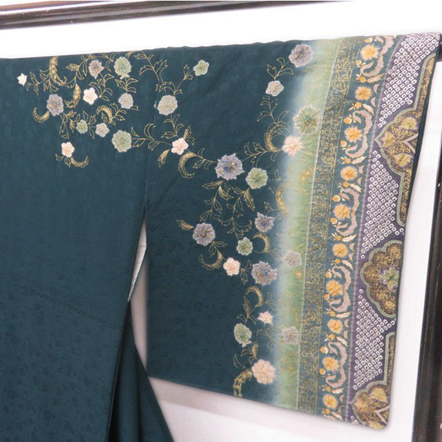 花模様 絞り 地模様 金駒刺繍 着物 訪問着 A764-11 M 花模様 絞り 地模様 金駒刺繍 着物 訪問着 A764-11 M