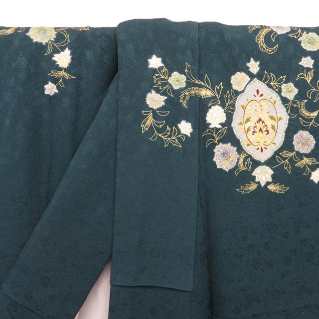 花模様 絞り 地模様 金駒刺繍 着物 訪問着 A764-11 M 花模様 絞り 地模様 金駒刺繍 着物 訪問着 A764-11 M