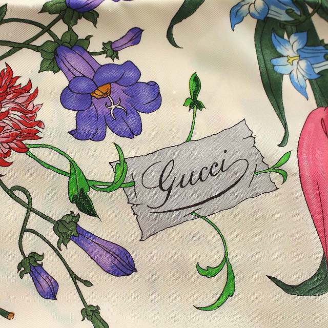 グッチ GUCCI スカーフ 花柄 シルク 大判 フローラル 水色 ブルー
