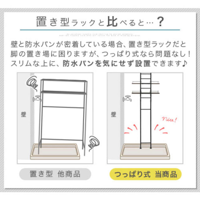 ランドリーラック 3段 ホワイト×ホワイト 突っ張り棒 収納ラック バス用品 インテリア/住まい/日用品の収納家具(棚/ラック/タンス)の商品写真