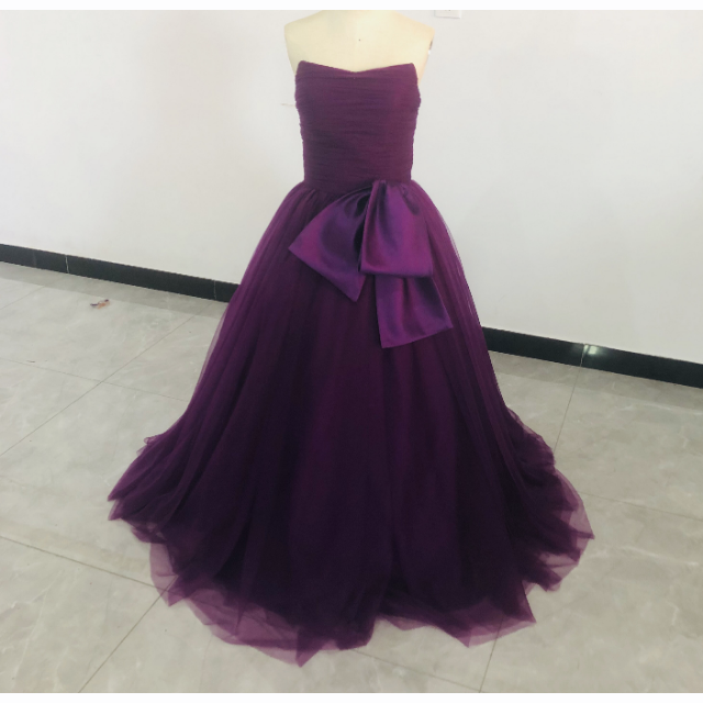 豪華！紫 ベアトップ カラードレス プリンセスライン ソフトチュール 2次会フォーマル/ドレス