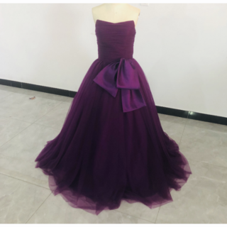 豪華！紫 ベアトップ カラードレス プリンセスライン ソフトチュール 2次会 (ウェディングドレス)