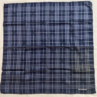 バーバリー(BURBERRY)のバーバリー　ハンカチ　中古品　ネイビー　チェック　ホース透かし模様　#2231(ハンカチ)