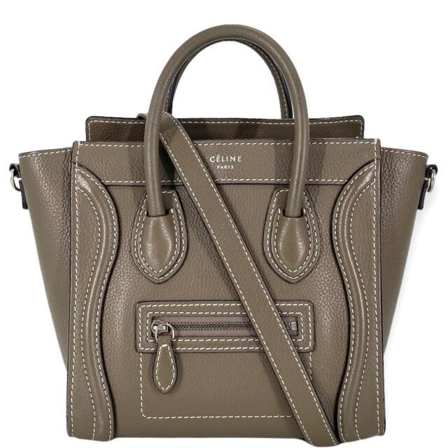 celine(セリーヌ)のCELINE セリーヌ 2WAY ラゲージナノショッパー ハンドバッグ ショルダーバッグ かばん 鞄 グレージュ 189243DRU  ドラムドカーフスキン   スリ シルバー金具 レディース ギフト【中古品】 レディースのバッグ(ショルダーバッグ)の商品写真