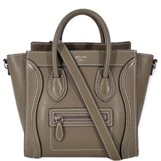 セリーヌ(celine)のCELINE セリーヌ 2WAY ラゲージナノショッパー ハンドバッグ ショルダーバッグ かばん 鞄 グレージュ 189243DRU  ドラムドカーフスキン   スリ シルバー金具 レディース ギフト【中古品】(ショルダーバッグ)