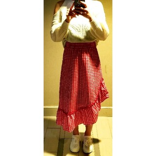 レディー(Rady)の美品♡アシンメトリー フリル付き赤チェックスカート♡(ロングスカート)