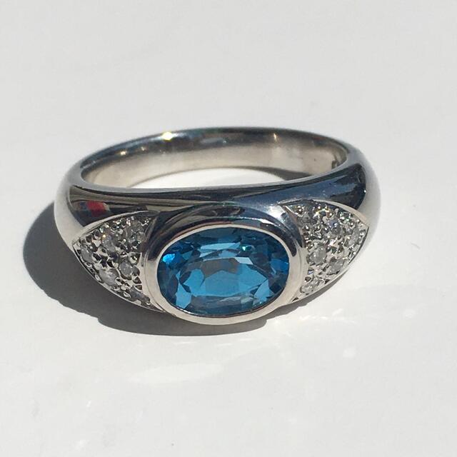 1.5ct 大きなブルートパーズとダイヤモンドのプラチナリング 13号 新品