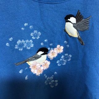 激レア】メキシコ製 スウェット アニマル柄 スズメ 花柄 刺繍 裏起毛22 ...