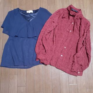 ロペピクニック(Rope' Picnic)の中古品　ネイビーカラー ROPÉ picnic　シフォン風生地　襟付トップス　M(カットソー(半袖/袖なし))