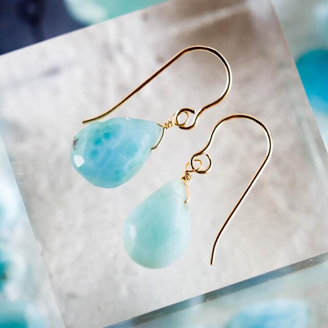 特価一点限り☆ラリマー Larimar 14kgf☆フックピアス・イヤリング09 ハンドメイドのアクセサリー(ピアス)の商品写真