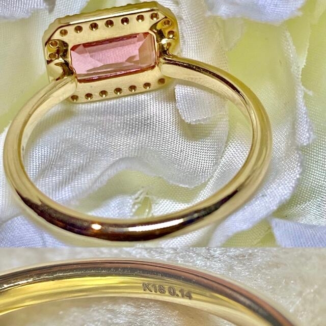クラシック✨煌めく天然ピンクトルマリンダイヤモンドスクエアリング レディースのアクセサリー(リング(指輪))の商品写真