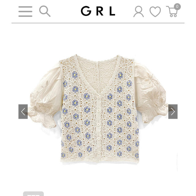 GRL かぎ編みスカラップ花柄刺繍ニットボレロ