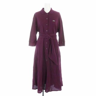 ラコステ(LACOSTE)のラコステ ウエストベルト付きポロシャツドレス ワンピース ひざ丈 36 M 紫(ロングワンピース/マキシワンピース)