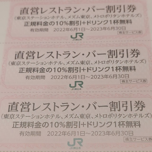 JR(ジェイアール)のＪＲ東日本株主優待券のホテル、レストラン割引券300円 チケットの優待券/割引券(レストラン/食事券)の商品写真