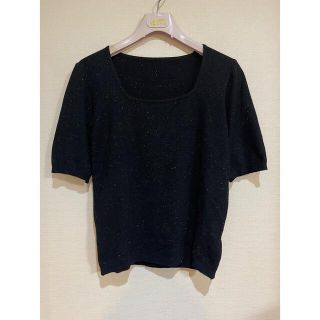 【美品】レディース 半袖 綿混 薄手 ニット セーター 黒ラメ(ニット/セーター)