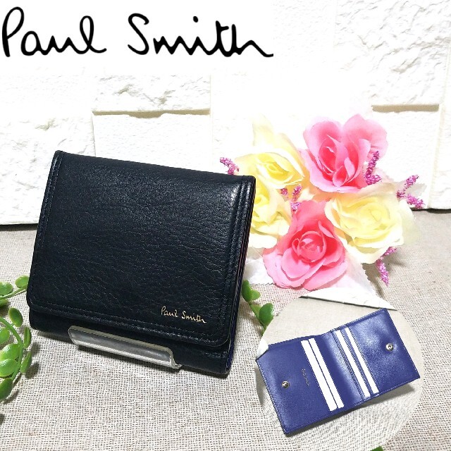 【極美品】ポールスミス 2つ折り財布   コンパクトウォレット ブラック レザーファッション小物