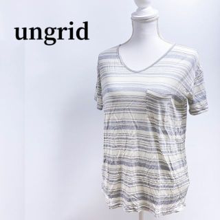 アングリッド(Ungrid)のungridアングリッドボーダーTシャツテンセルグレーVネック胸ポケット(Tシャツ(半袖/袖なし))