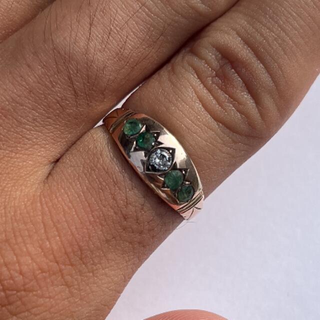 レア 英国 イギリス ヴィンテージ 9ct 9k エメラルドリング-