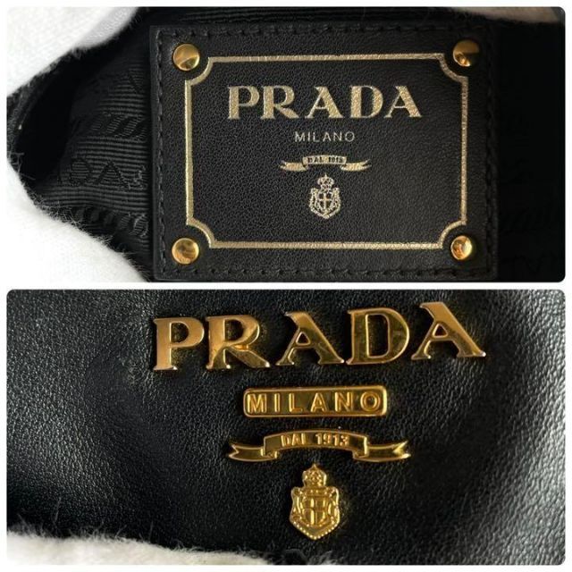 国産得価 PRADA 希少『PRADA』レザー ゴールドチェーン トートバッグ《肩掛け◎》ブラックの通販 by  かいじゅうショップ｜プラダならラクマ