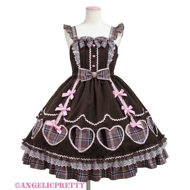 Angelic Pretty(アンジェリックプリティー)の【新品】AngelicPretty　HeartfulチェックJSK(ブラウン) レディースのワンピース(ひざ丈ワンピース)の商品写真