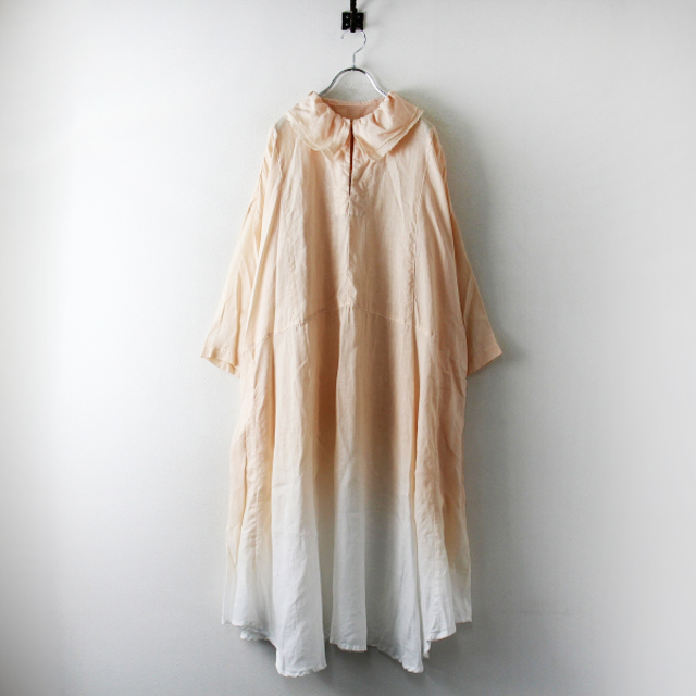 極美品 2022SS コレクションアイテム nest Robe ネストローブ リネン段染め 2枚襟ワンピース F/L.PEACH【2400012968417】