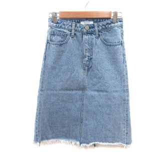 マウジー(moussy)のマウジー デニムスカート ひざ丈 ウォッシュ加工 フリンジ 1 青 ■MO(ひざ丈スカート)