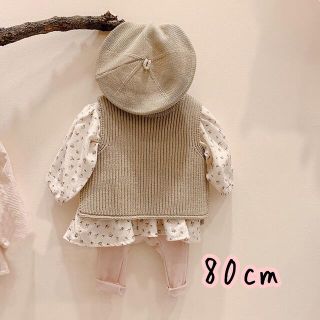 キッズ ベビー スリット入り ニットベスト 80cm ブラウン 韓国子供服(ニット/セーター)