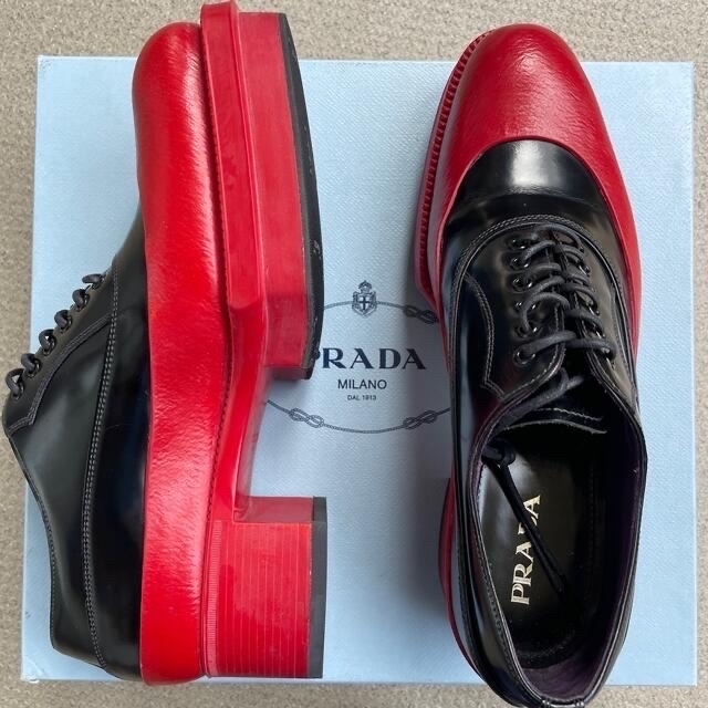 名作　PRADA  2012AW ラバーソールシューズレッド×ブラックサイズ