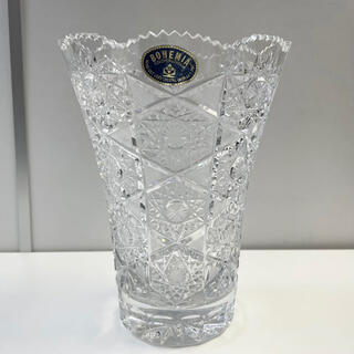 ★434 ボヘミア クリスタルガラス 花瓶 花器 チェコ スロヴァキア製
