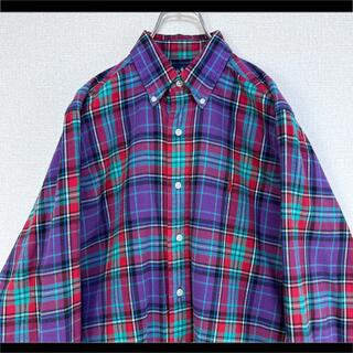 ラルフローレン(Ralph Lauren)のラルフローレン BDシャツ パープル系 チェック柄 赤ポニー刺繍 L 90s(シャツ)