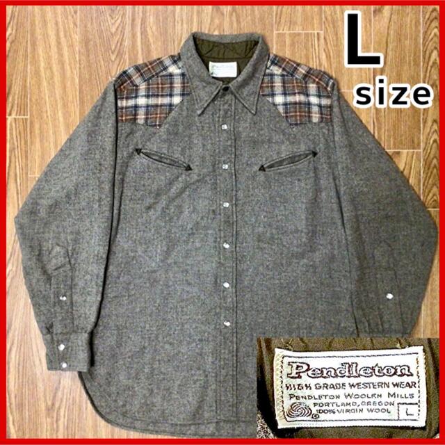 70's Pendleton ペンドルトン 白タグ ウエスタン ウールシャツ L