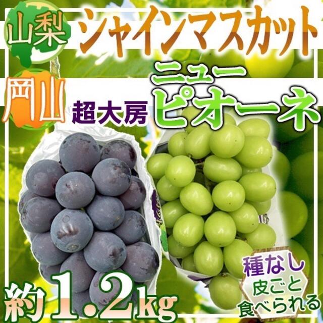 山梨県産シャインマスカット＆岡山県産超大房ニューピオーネ各1房総重量約1.2kg 食品/飲料/酒の食品(フルーツ)の商品写真