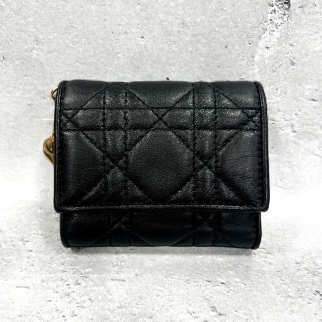 国内発送】 Christian Dior 黒 ブラック 三つ折り財布 ロータス