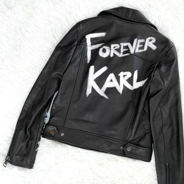 Karl Lagerfeld(カールラガーフェルド)の◎新品◎『KARL LAGERFELD』ダブル ペイント ライダース 本革 レディースのジャケット/アウター(その他)の商品写真