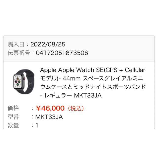 送関込 AppleWatch SE 44mm MKT33J/Aミッドナイトスポーツバンド