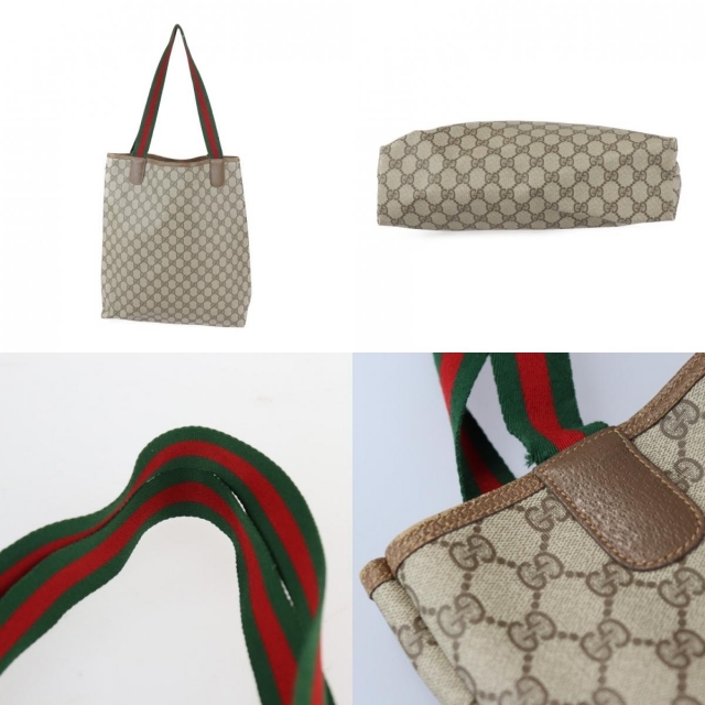 Gucci(グッチ)のGUCCI グッチ オールドグッチ シェリーライン  トートバッグ 39・02・003 GGスプリームキャンバス レザー  ベージュ ブラウン  ショルダーバッグ 1980年代 ヴィンテージ 【本物保証】 レディースのバッグ(トートバッグ)の商品写真