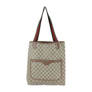 グッチ(Gucci)のGUCCI グッチ オールドグッチ シェリーライン  トートバッグ 39・02・003 GGスプリームキャンバス レザー  ベージュ ブラウン  ショルダーバッグ 1980年代 ヴィンテージ 【本物保証】(トートバッグ)