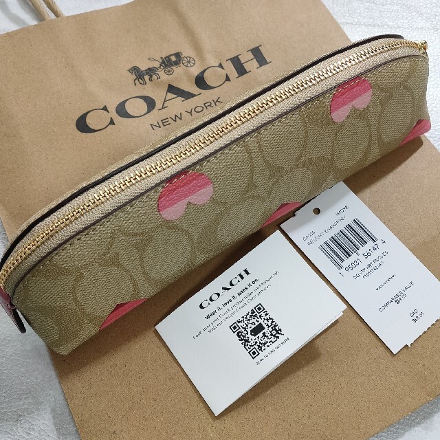 COACH コーチ ペンケース 筆箱 シグネチャーキャンバス ハートプリント-