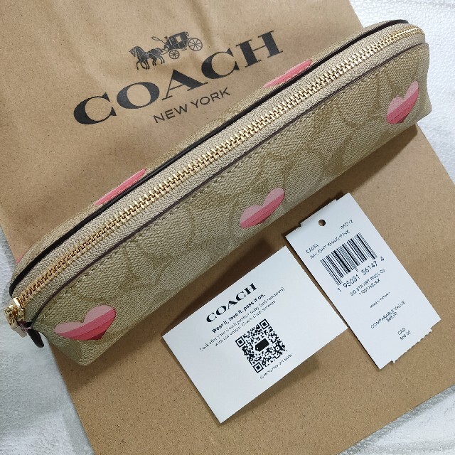 COACH コーチ ペンケース 筆箱 シグネチャーキャンバス ハートプリント-