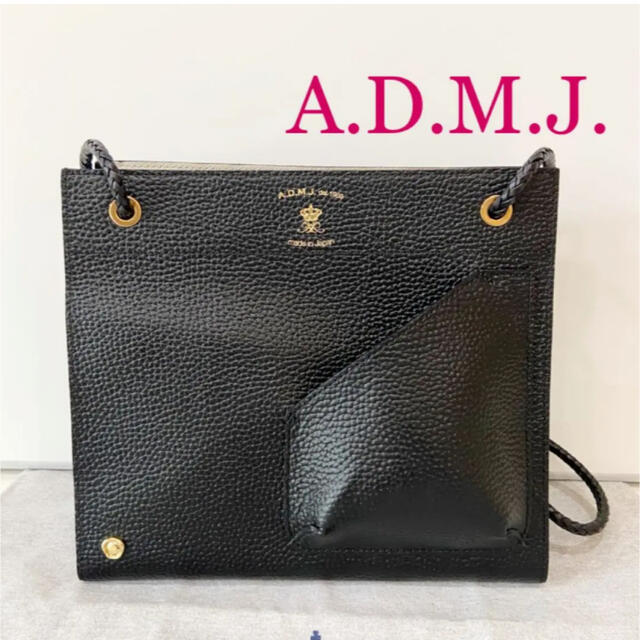 新品】A.D.M.J.牛革シュリンク メッシュストラップ ショルダーバッグ-