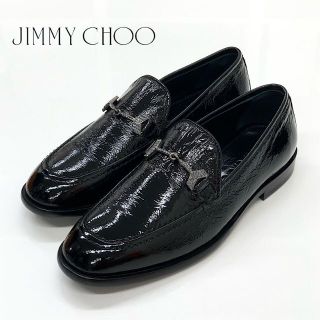 ジミーチュウ(JIMMY CHOO)の4914 未使用 ジミーチュウ ラインストーン パテント シワ加工 ローファー (ローファー/革靴)