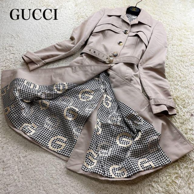 G - ☆定価30万☆グッチ トレンチコート 裏地総シルク&G柄&千鳥格子