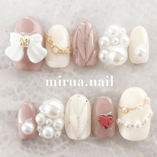 ネイルチップ miumiu風 キルティングネイル リボンネイル m054