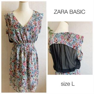 ザラ(ZARA)の難あり★ZARA BASIC 背中シースルー 透け感花柄ワンピース チュニック(チュニック)