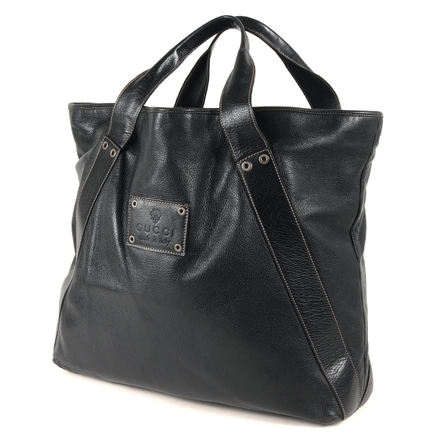 GUCCI 黒レザートートバッグ メンズ GUCCI トートバッグ 肩掛け メンズ ブラック レザー A4