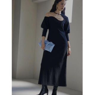 アメリヴィンテージ(Ameri VINTAGE)のLAKE CURVE TRICOT RIB DRESS(ロングワンピース/マキシワンピース)