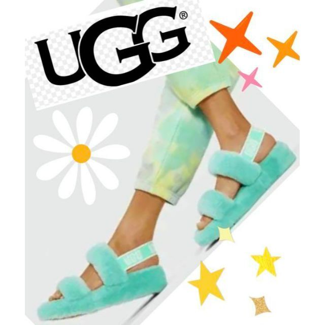 完売。。。。。✨25✨可愛ターコイズ✨UGG✨OH YEAH✨厚底ファーサンダルゴムソール高さ